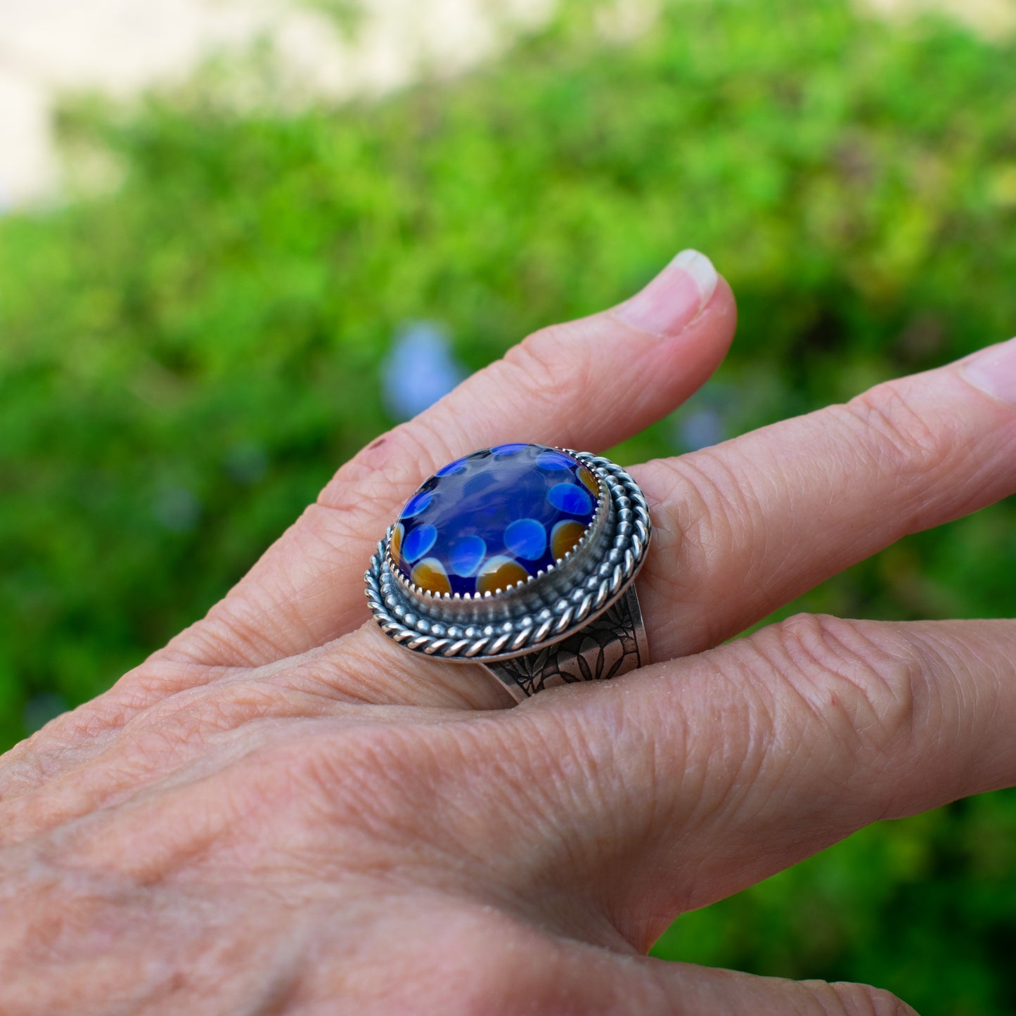Almond and Cobalt Statement Ring