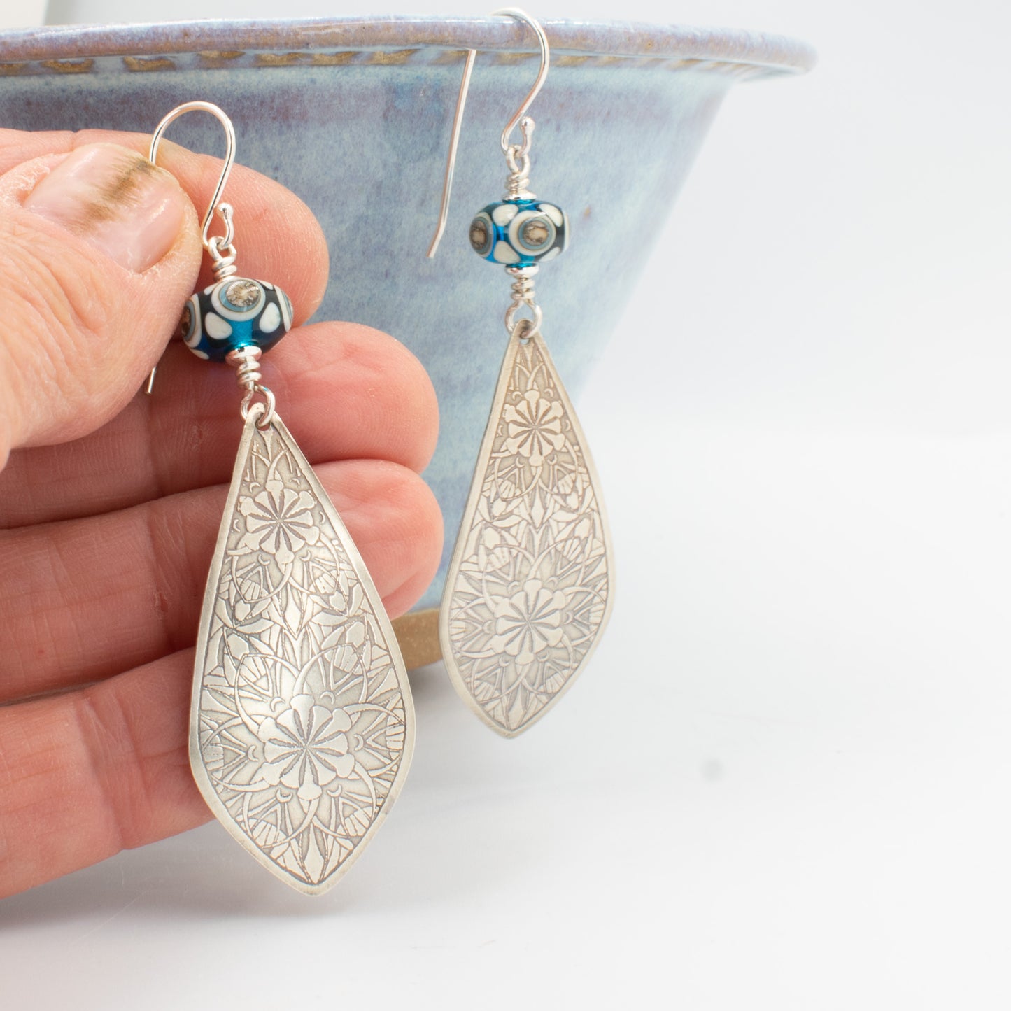 Aqua and Ivery Double Mandala Earrings