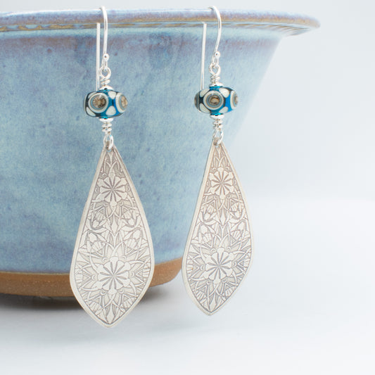 Aqua and Ivery Double Mandala Earrings