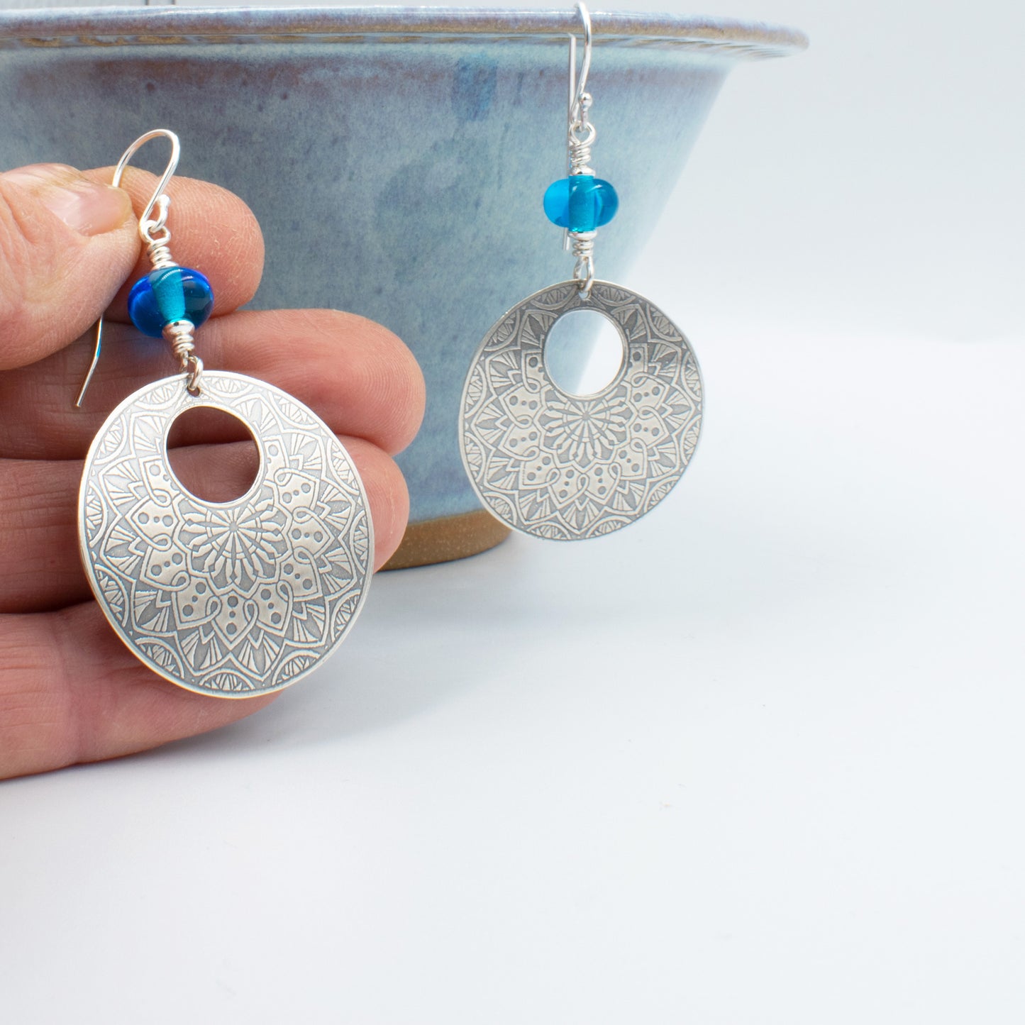Aqua Round Earrings