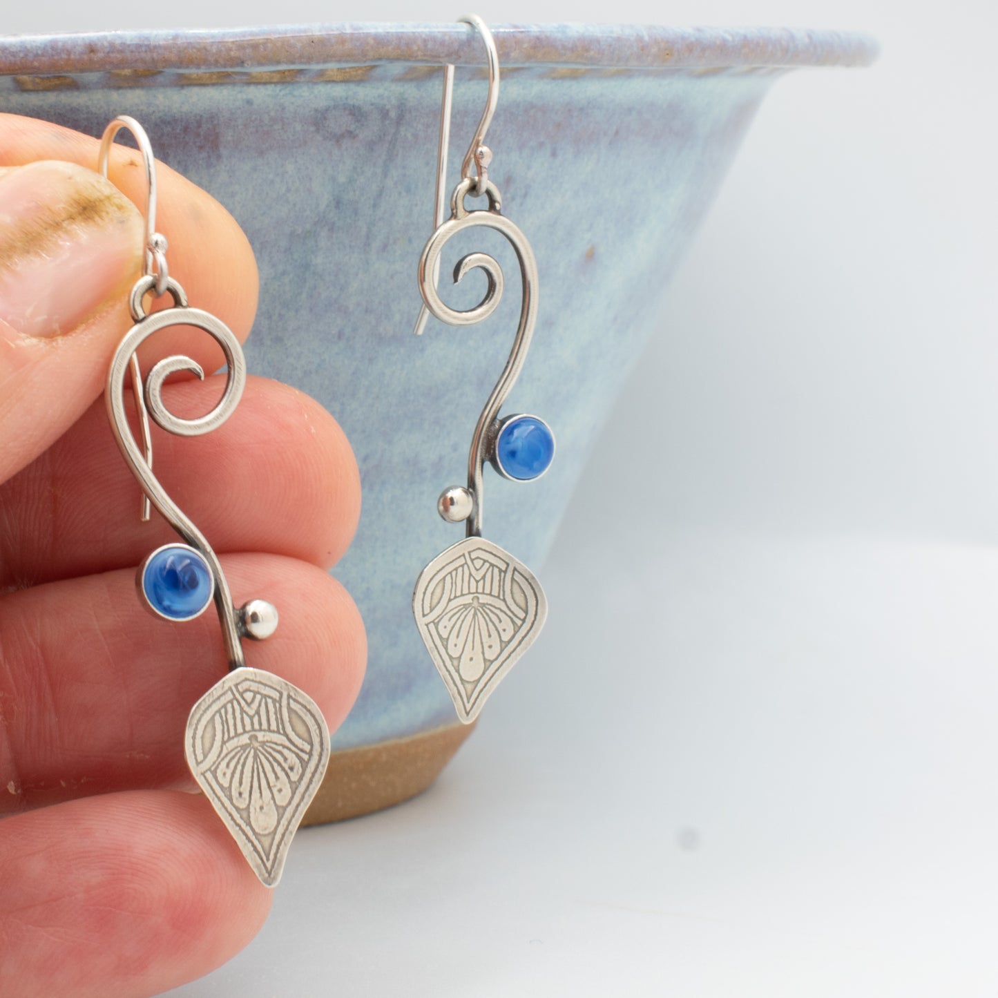 Blue Swirl Swirl Leaf Earrings