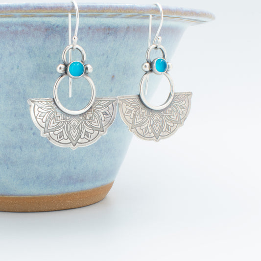 Bright Aqua Jess Half Mandala Earrings