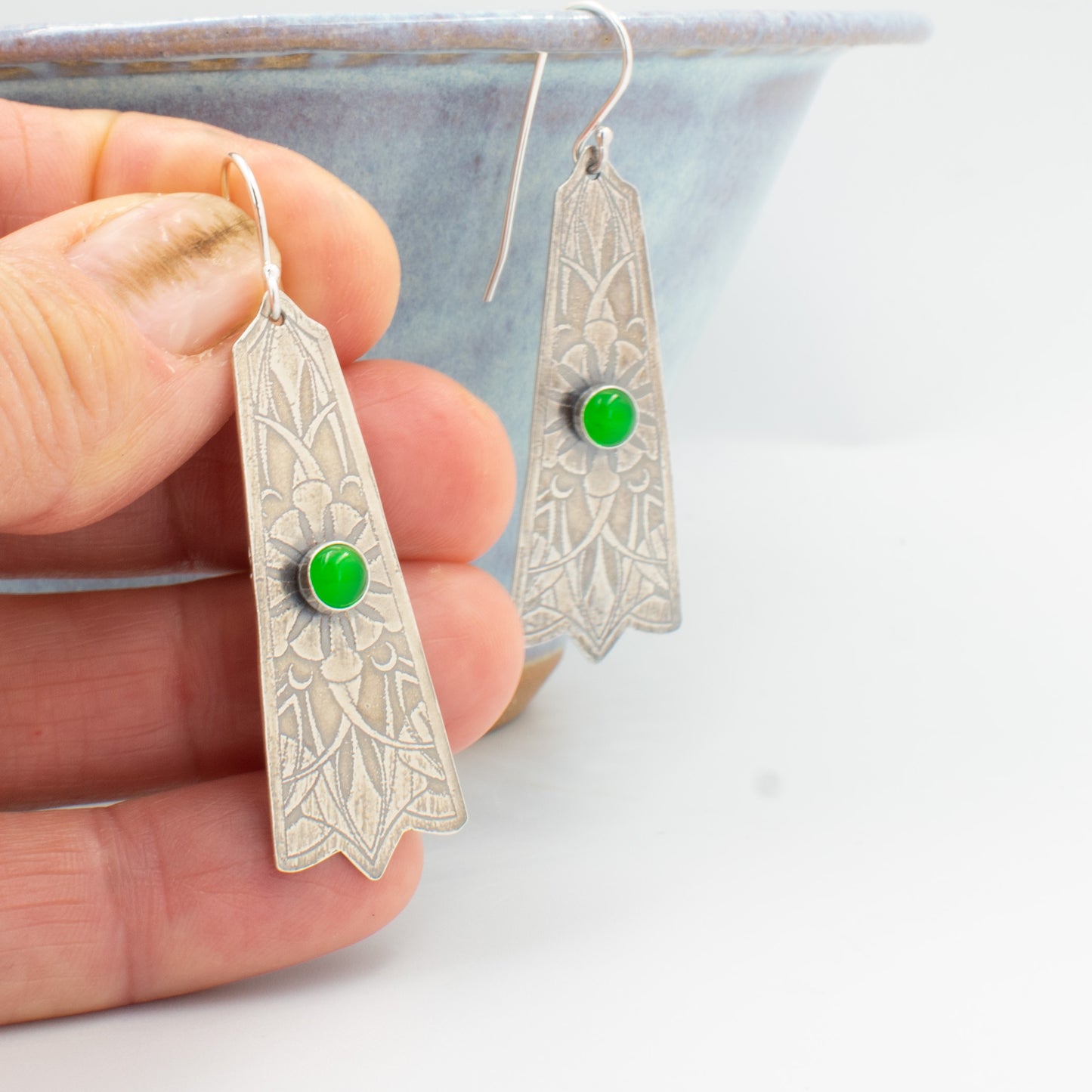Bright Green Long Tri Earrings