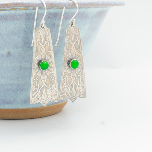 Bright Green Long Tri Earrings