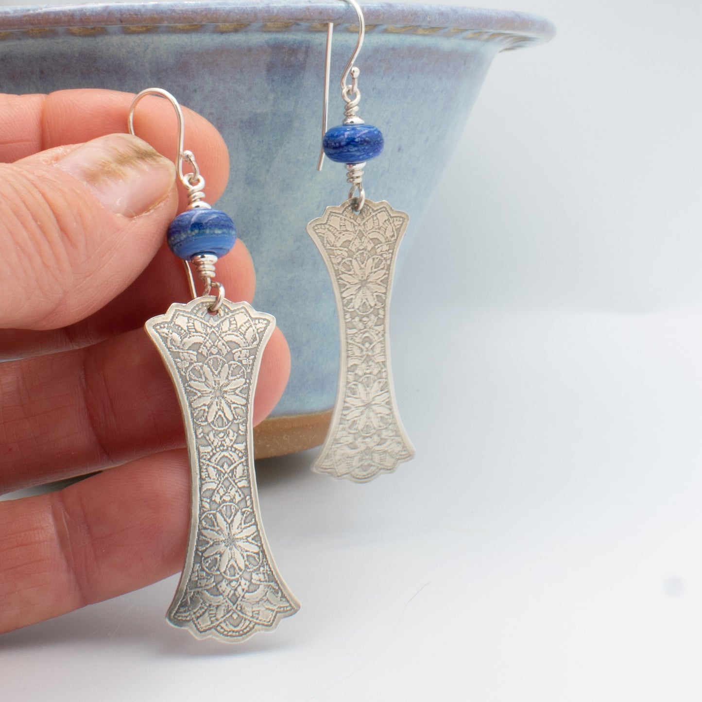 Dutch Blue Long Lace Earrings