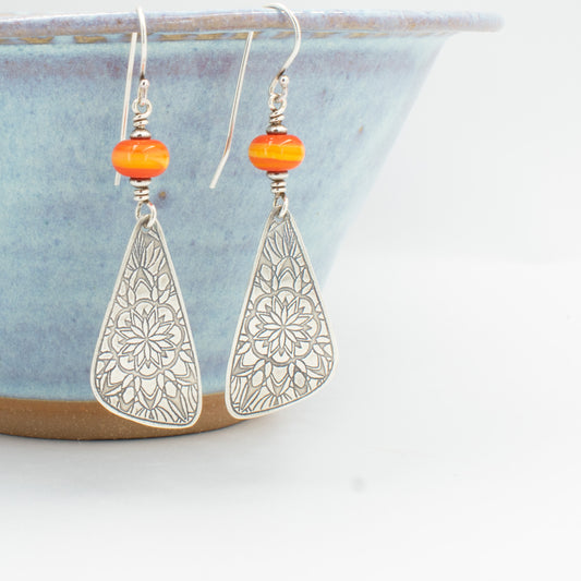 Orange Swirl Butterfly Wing Earrings