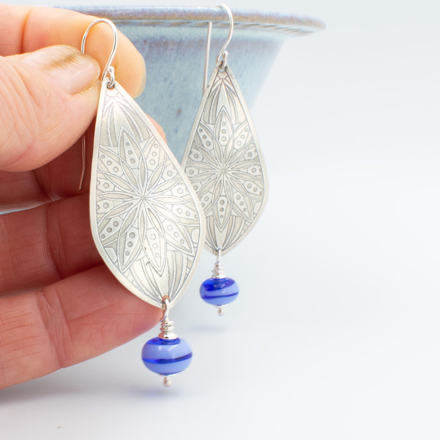 Periwinkle Swirls over Aqua Teardrop Earrings