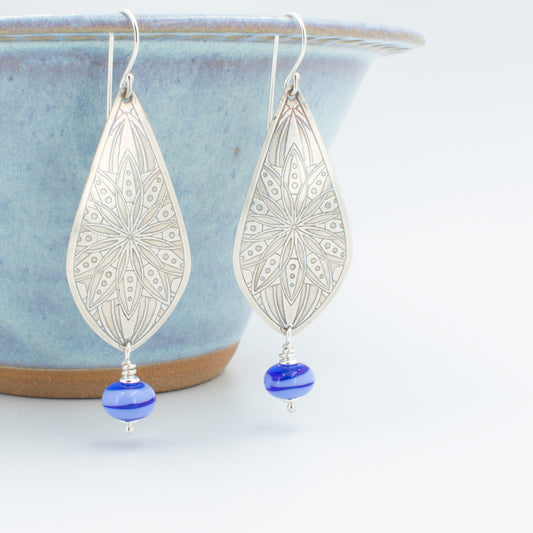 Periwinkle Swirls over Aqua Teardrop Earrings