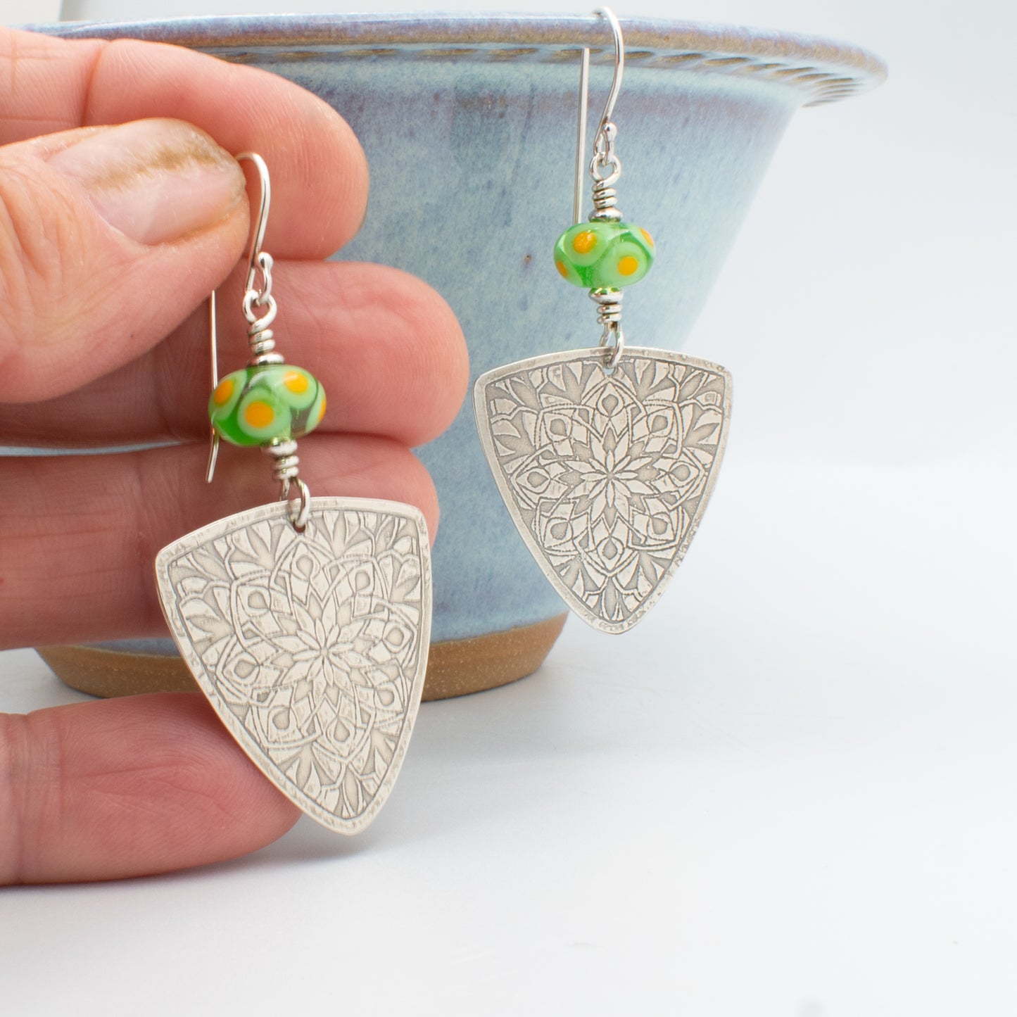 Paridot and Soft Yellow Dotted Earrings