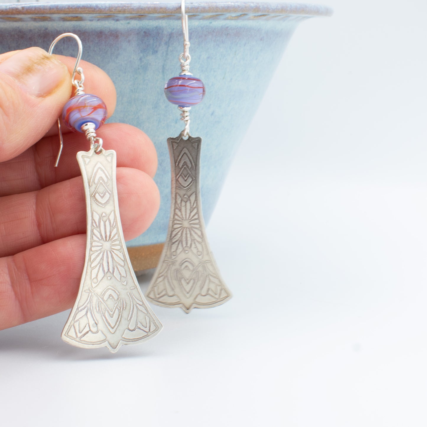 Periwinkle with a Bit of Red Swirl Earrings