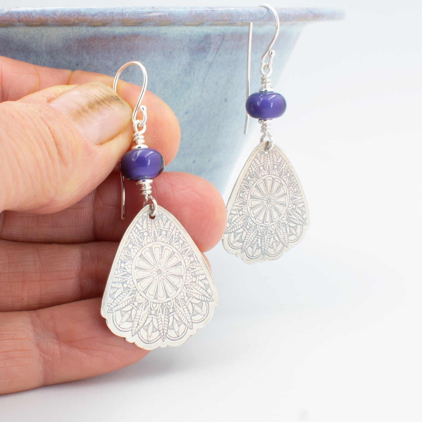 Purple Lace Shield Earrings