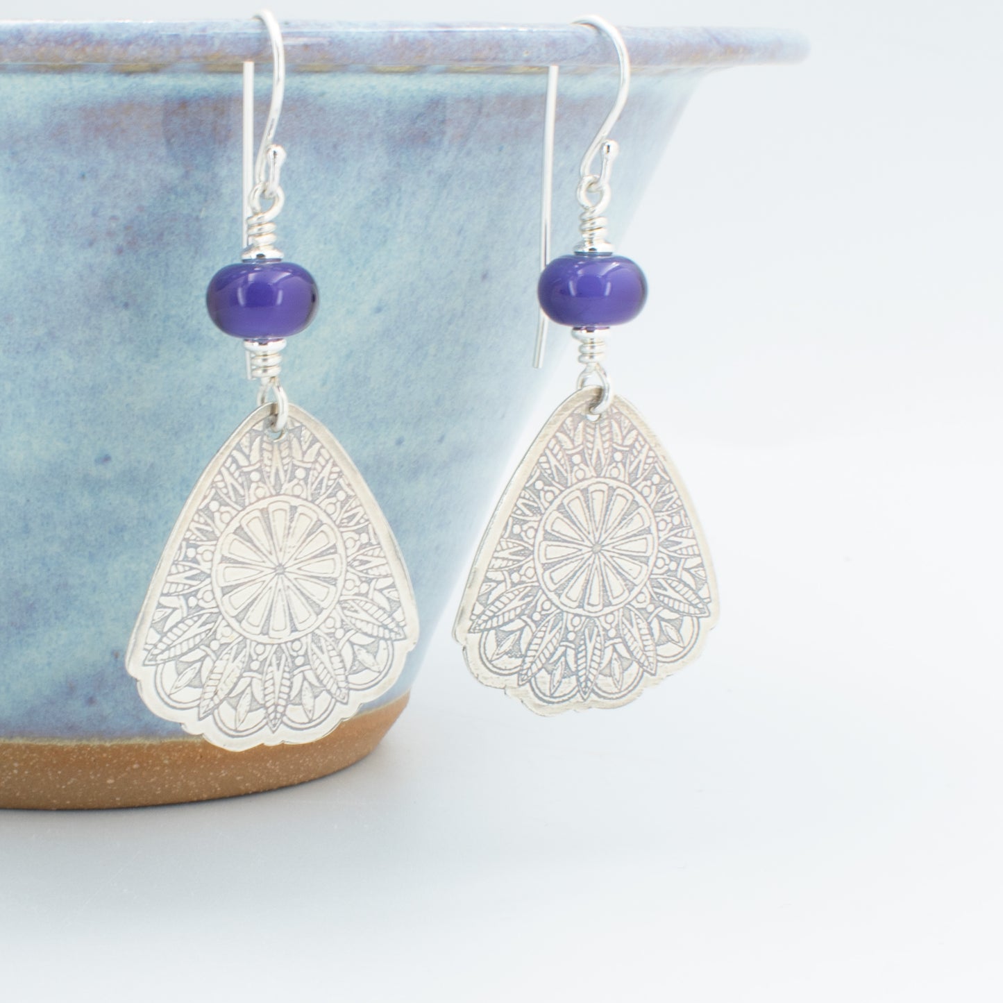 Purple Lace Shield Earrings