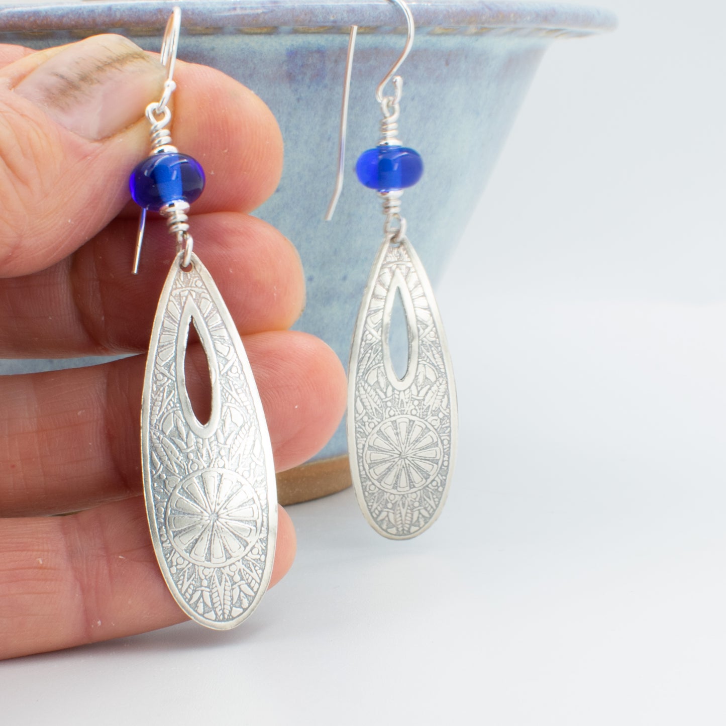 Tranparent Blue Open Drop Earrings
