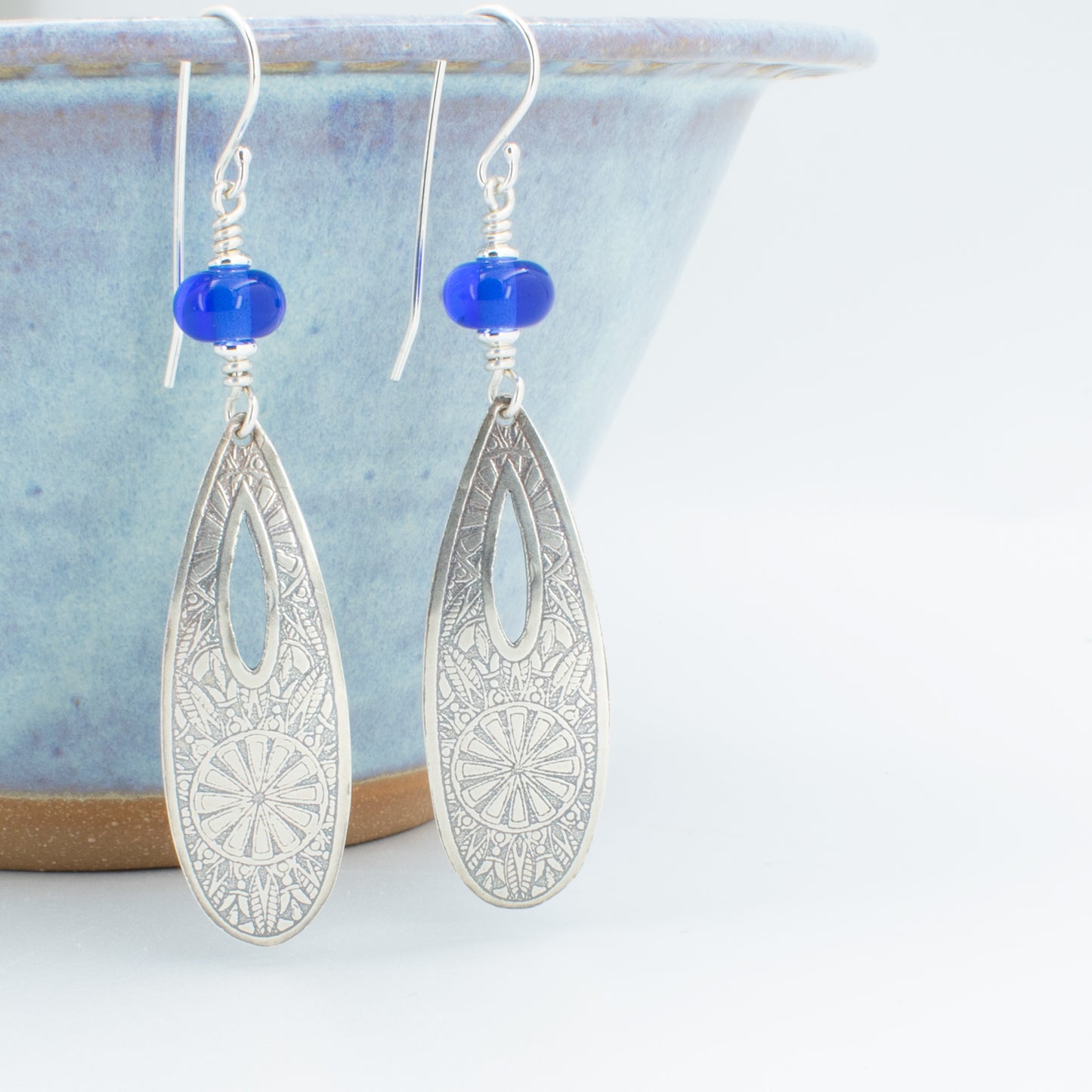 Tranparent Blue Open Drop Earrings