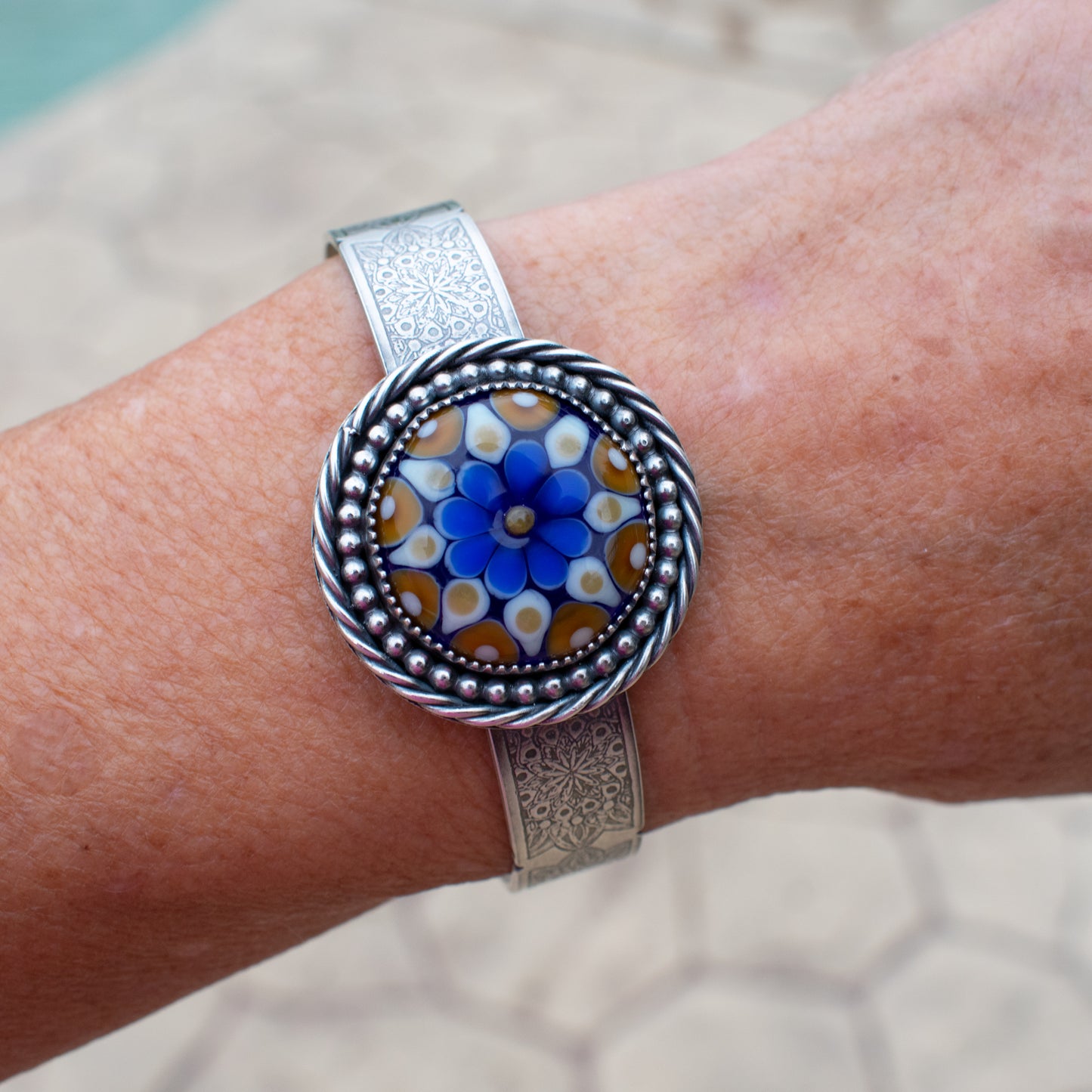 Almond and Cobalt Blue Cuff Bracelet