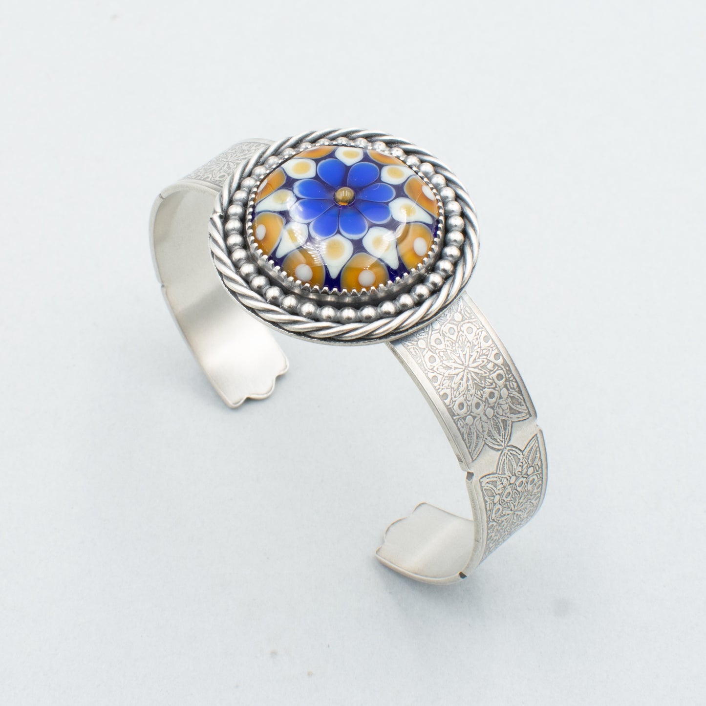 Almond and Cobalt Blue Cuff Bracelet