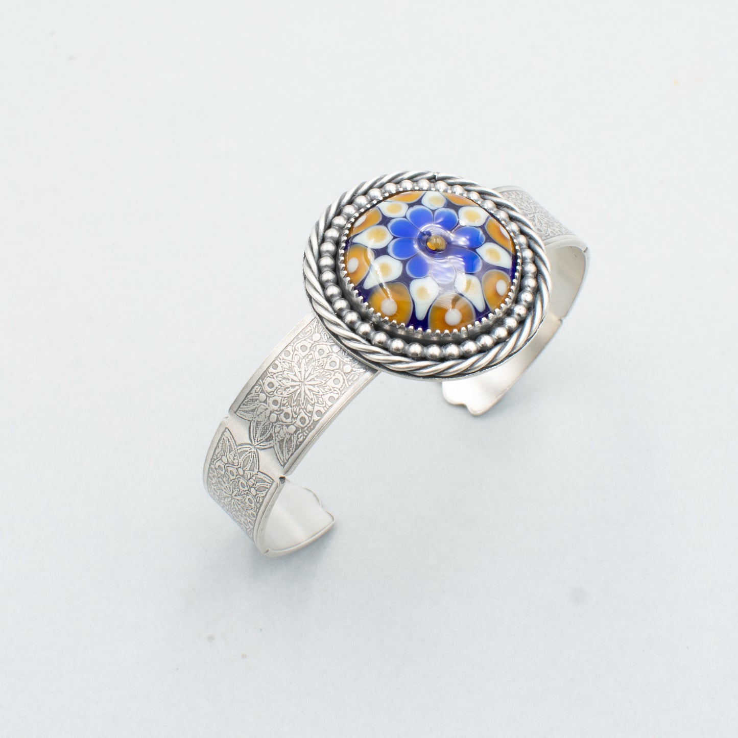 Almond and Cobalt Blue Cuff Bracelet
