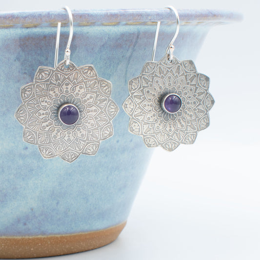 Purple Mandala  Earrings