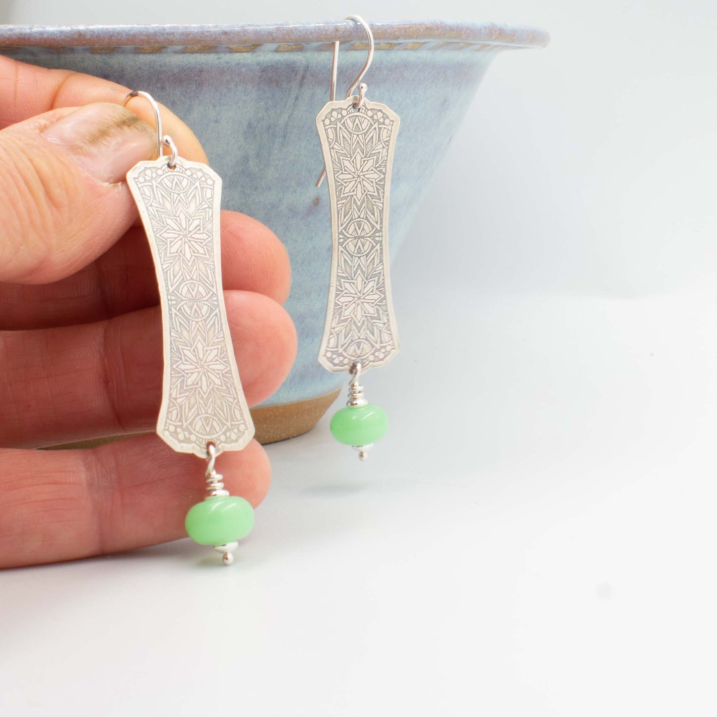Soft Green Double Mandala Earrings