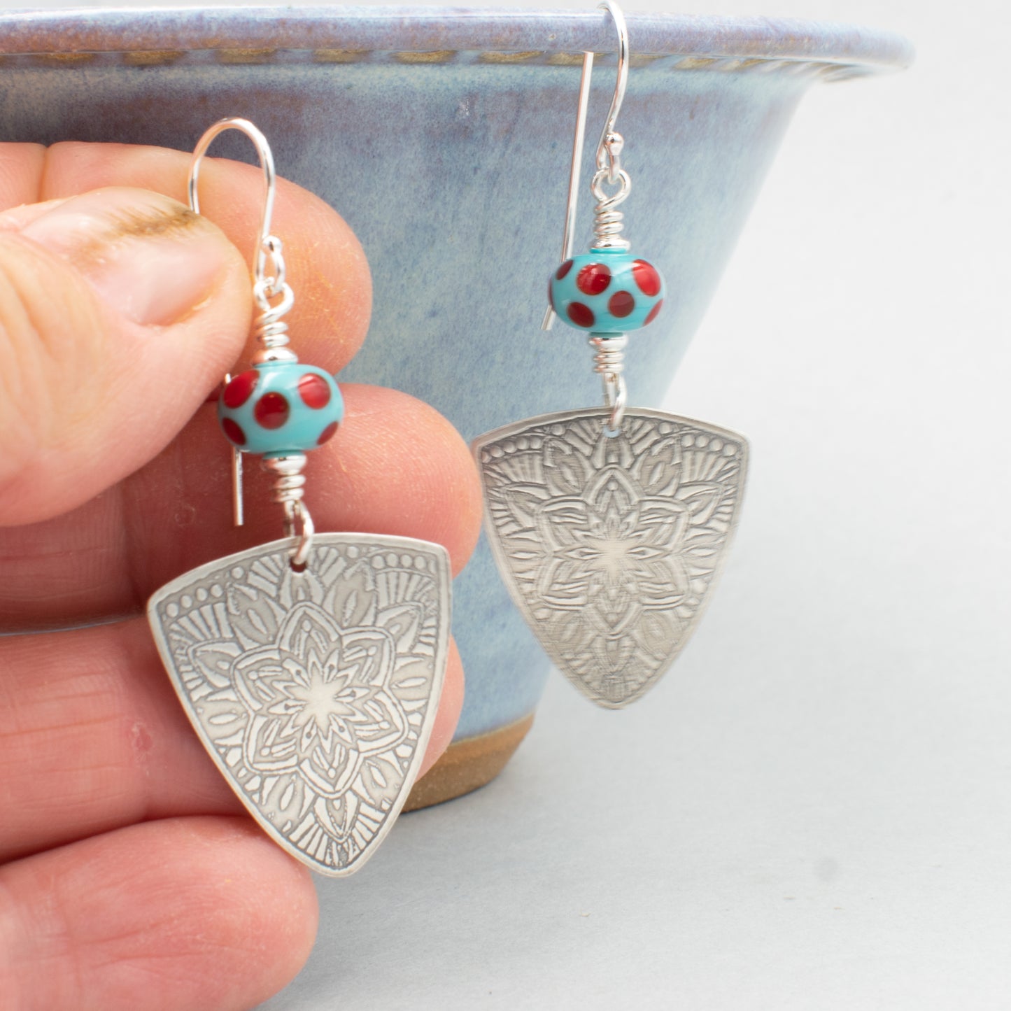 Turquoise and Red Tri Earrings