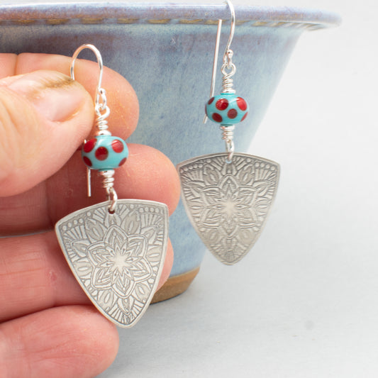 Turquoise and Red Tri Earrings