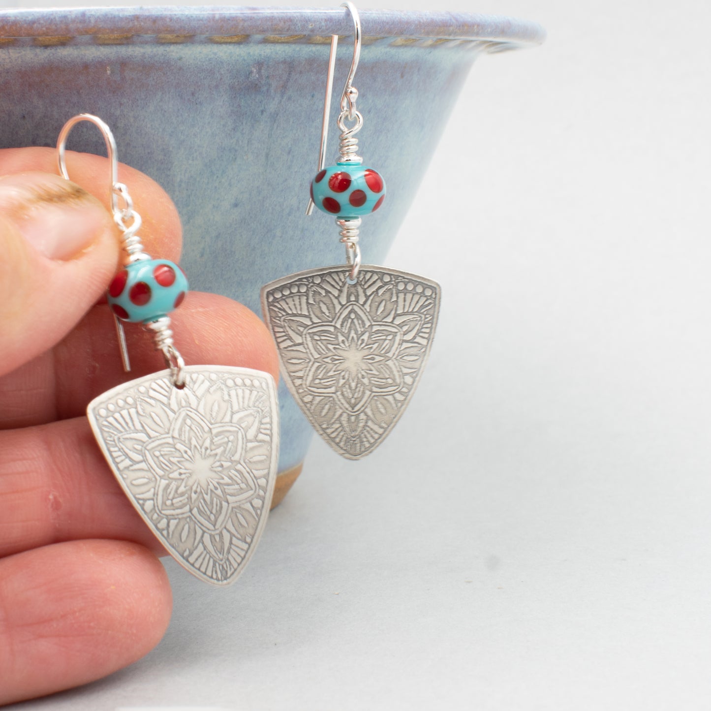 Turquoise and Red Tri Earrings