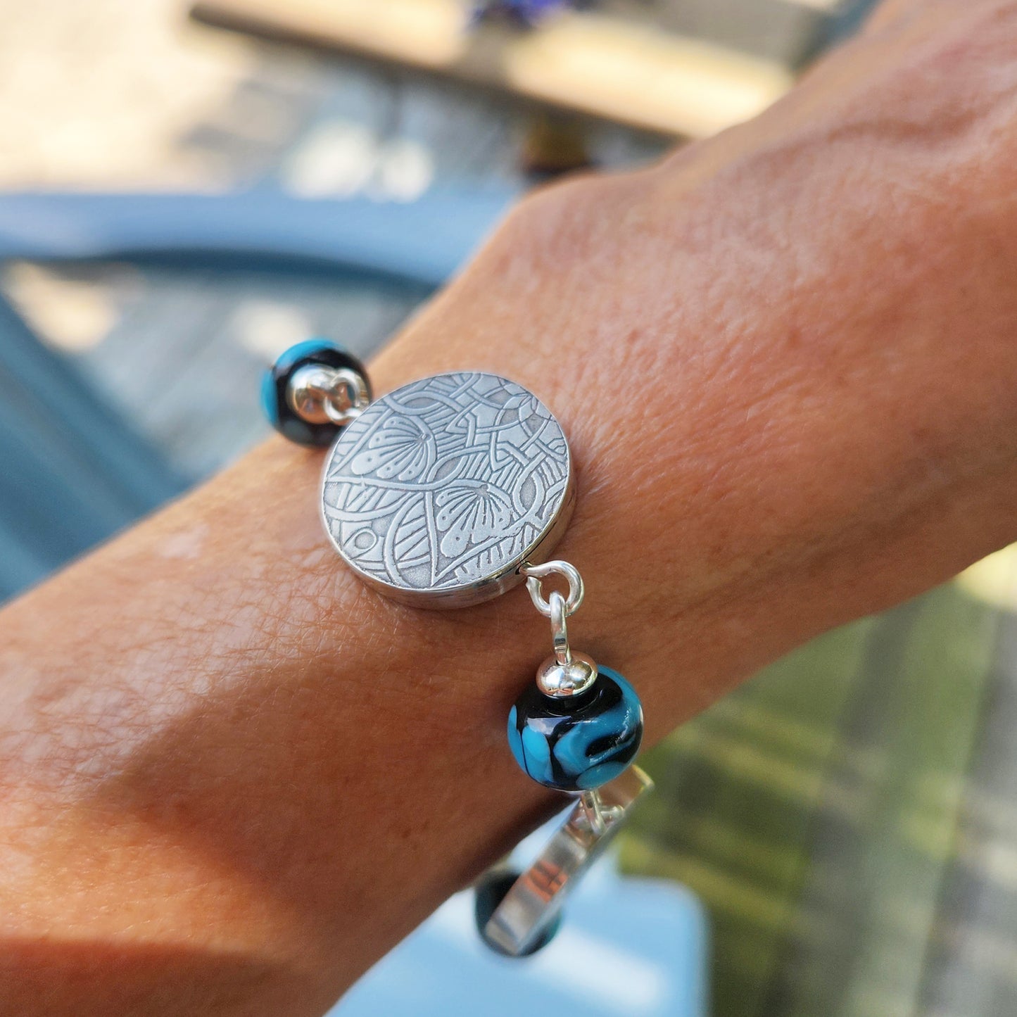Blue Moon and Silver beaded bracelet