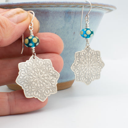 Aqua and Ivory Mandala Earrings