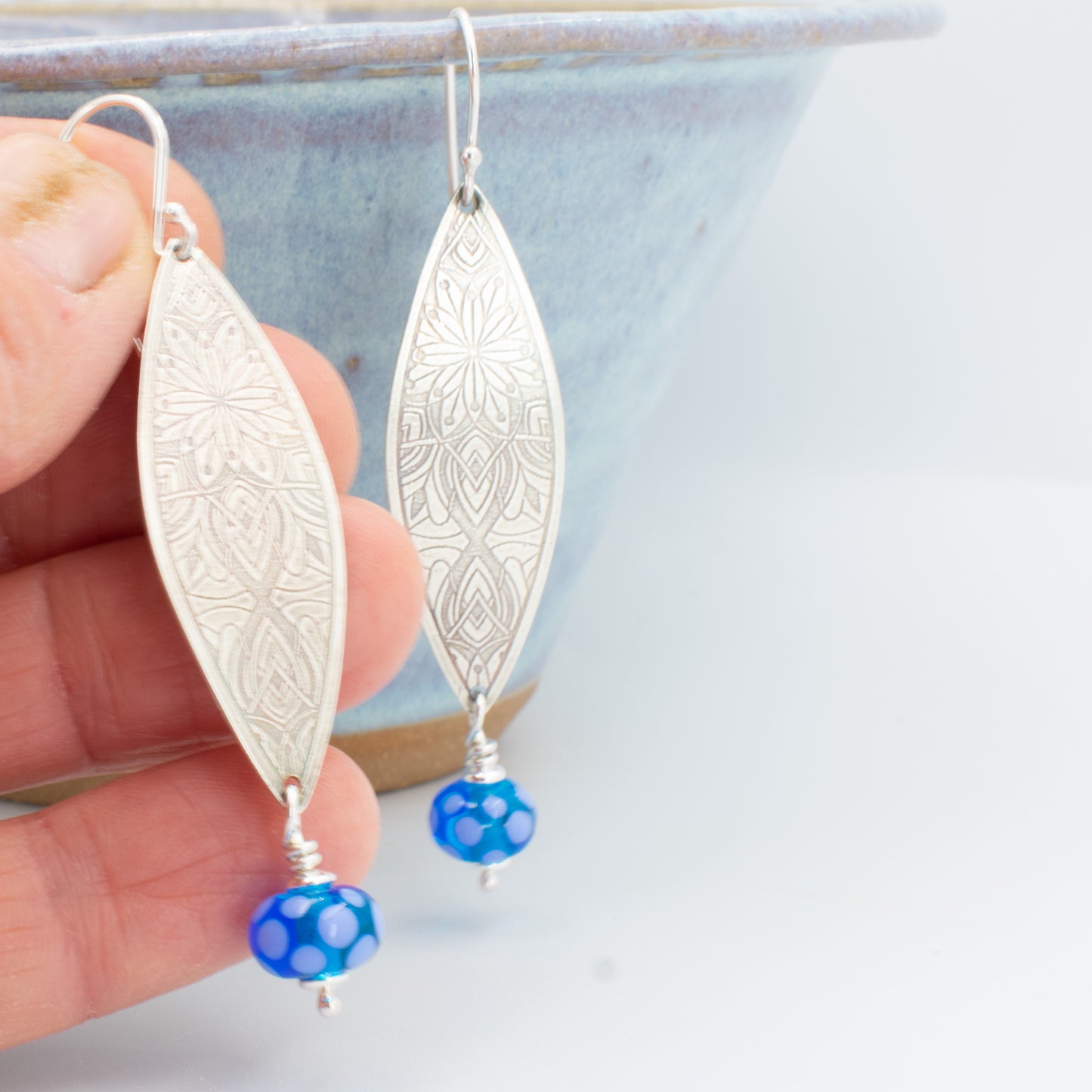 Aqua and Periwinkle Dotted Earrings