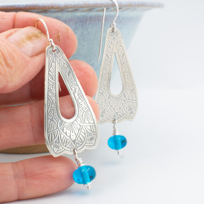 Aqua Lacy Open Drop Earrings