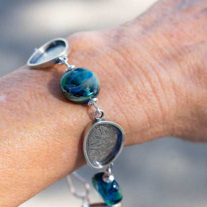 Aqua Silvered Beaded Modern Bracelet