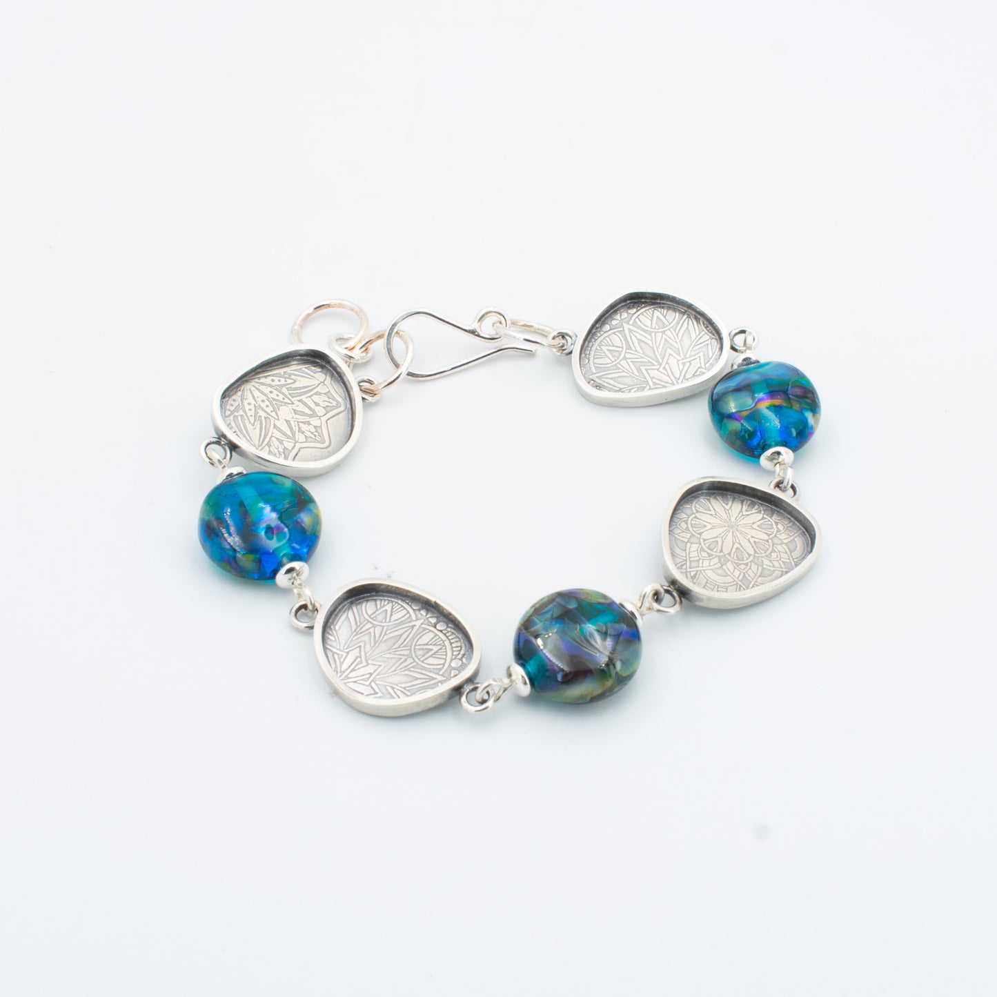 Aqua Silvered Beaded Modern Bracelet
