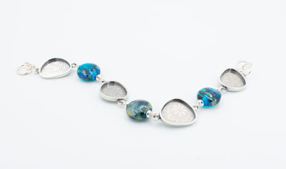 Aqua Silvered Beaded Modern Bracelet