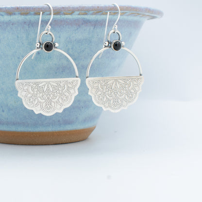 Black Half Mandala Hoop Earring