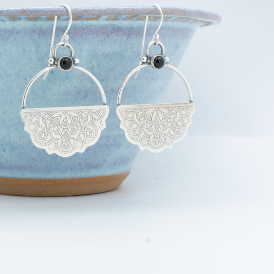 Black Half Mandala Hoop Earring