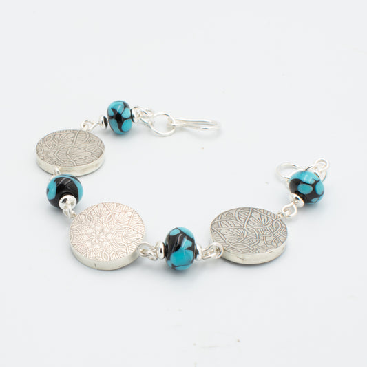 Blue Moon and Silver beaded bracelet