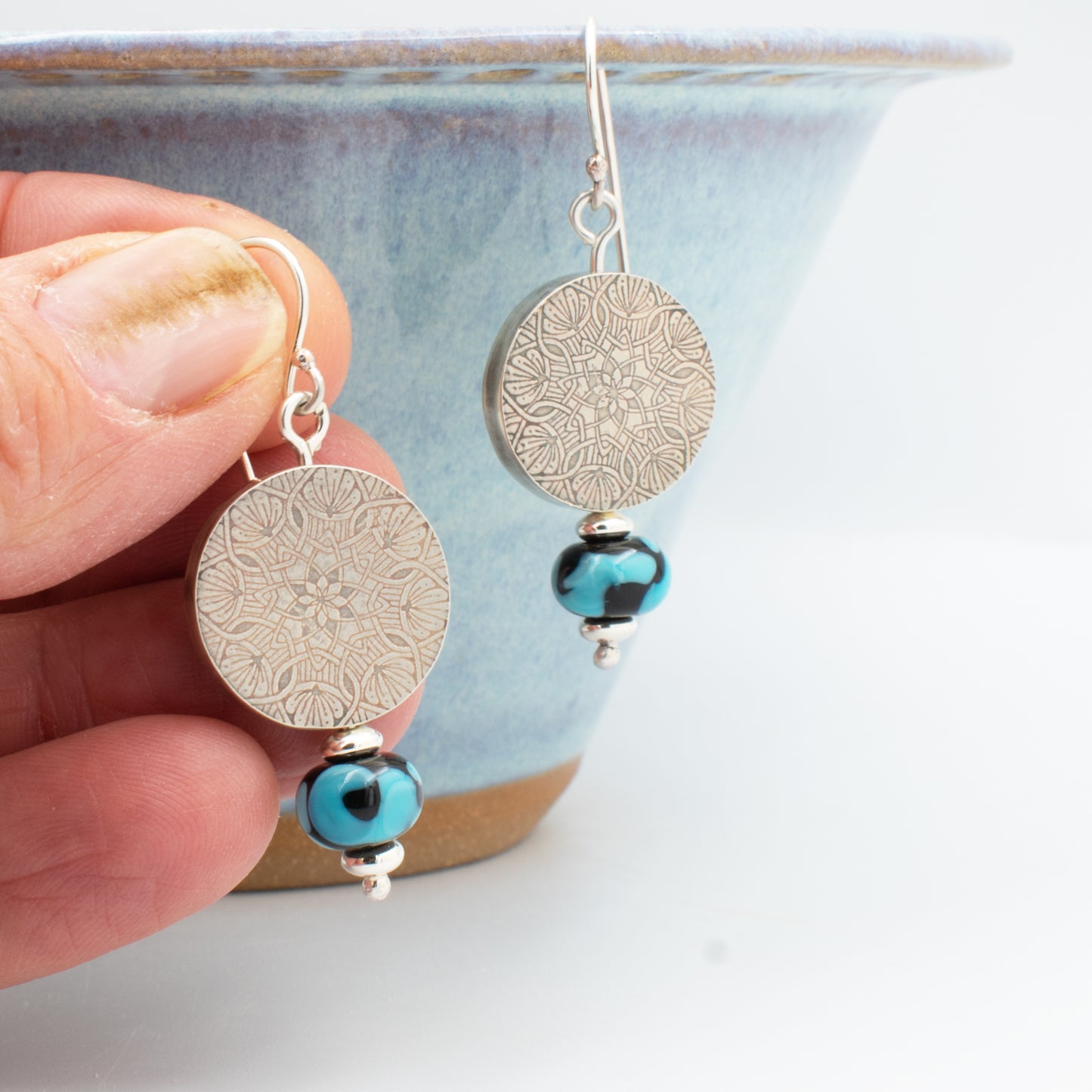 Blue Moon Silver Bead Earrings
