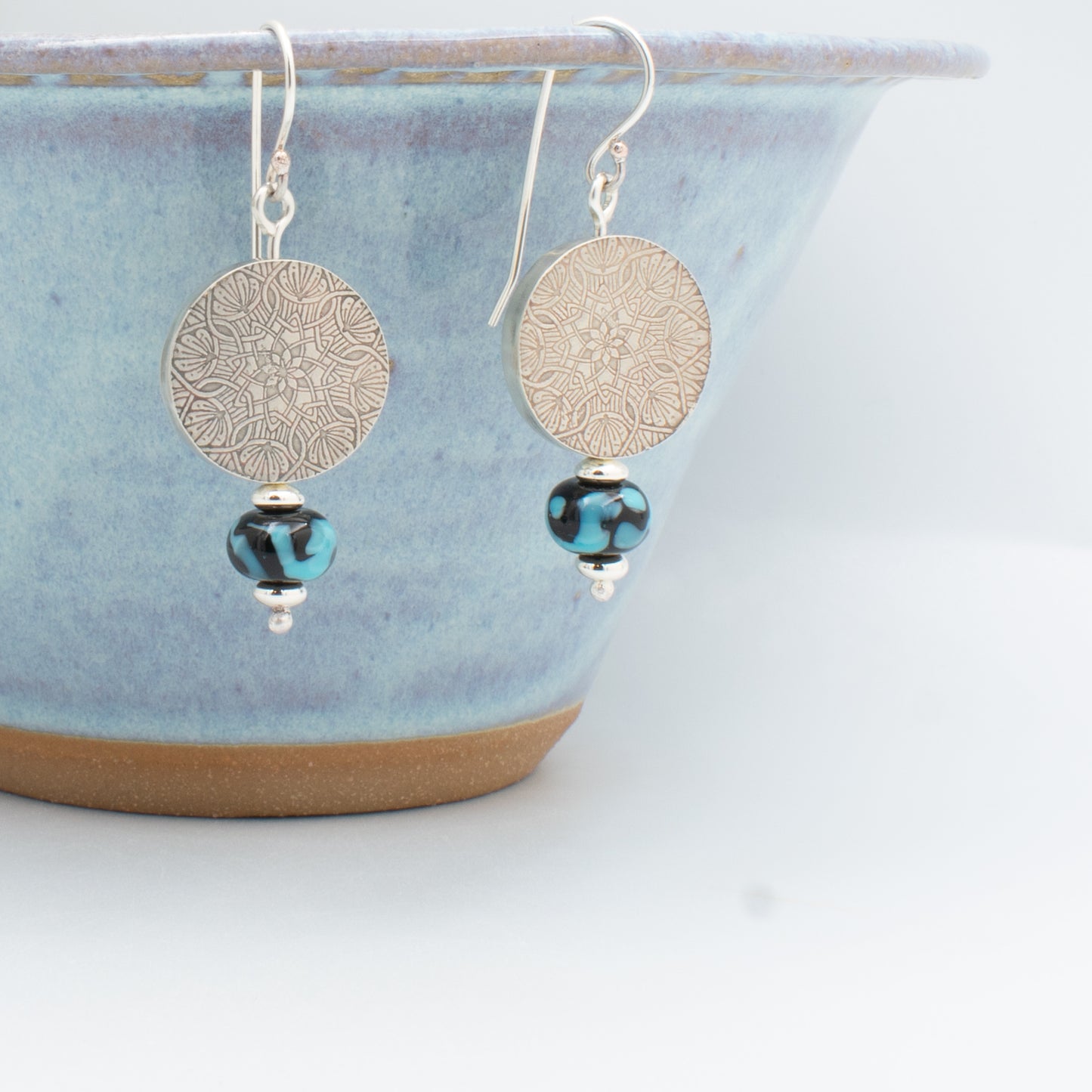 Blue Moon Silver Bead Earrings