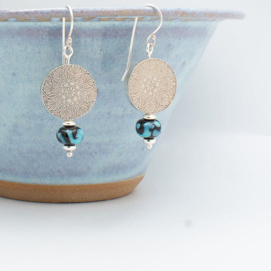 Blue Moon Silver Bead Earrings
