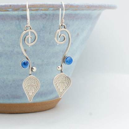 Blue Swirl Swirl Leaf Earrings