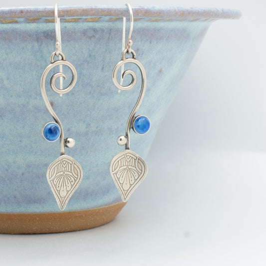 Blue Swirl Swirl Leaf Earrings