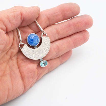 Blue Swirl and Topaz CZ Necklace