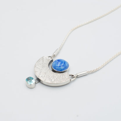 Blue Swirl and Topaz CZ Necklace