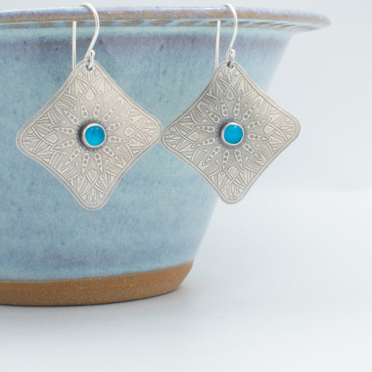 Bright Aqua Cab Soft Square Earrings