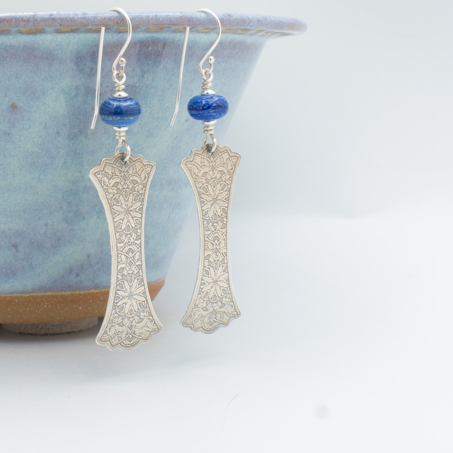 Dutch Blue Long Lace Earrings