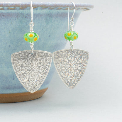 Paridot and Soft Yellow Dotted Earrings