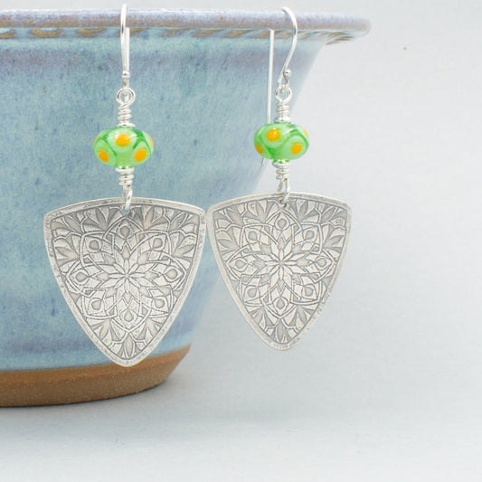 Paridot and Soft Yellow Dotted Earrings