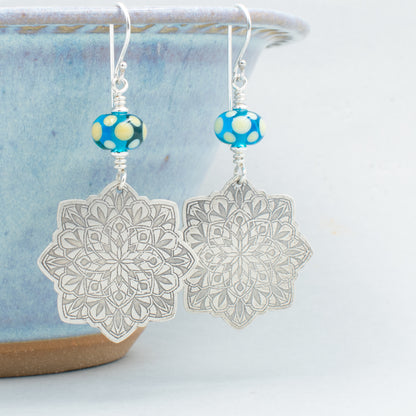 Aqua and Ivory Mandala Earrings