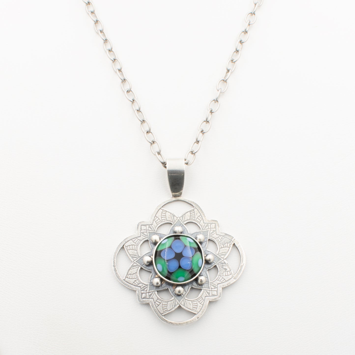 Blue and Green Filagree Necklace