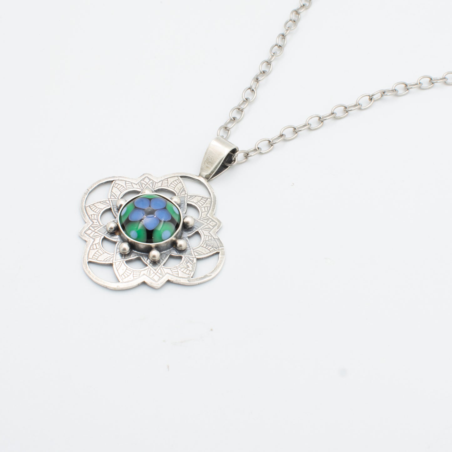 Blue and Green Filagree Necklace